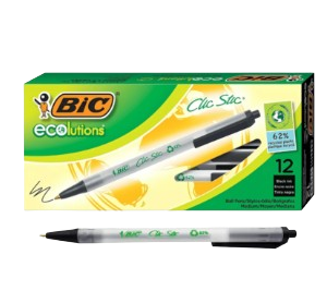 Boligrafo Bic Retractil Eco Clic Stick Negro X 12 Unds
